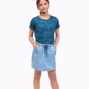 Calvin Klein Girl Chambray Knit Animal Print Dress Size 3T 4T Blue Pocket Casual
